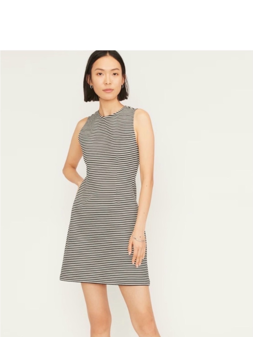 Everlane Black and White Striped Sleeveless Shift Dress